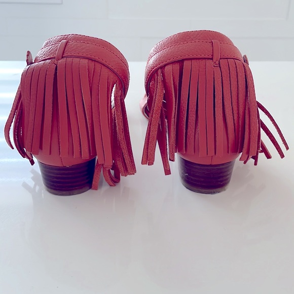 6 Michael Kors orange leather fringe sandal wedge - Picture 6 of 9